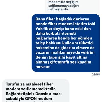 Fiber İnternet Yerine Farklı Bağlantı Sunulması Ve Modem Sorunları