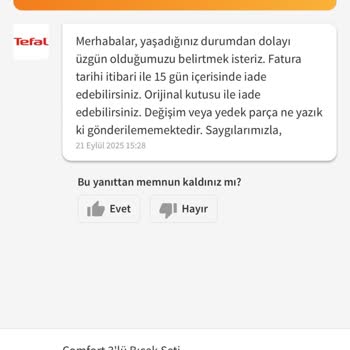 Tefal Bıçak Seti Kısa Sürede Paslandı, İade Ve Değişim Taleplerim Reddedildi