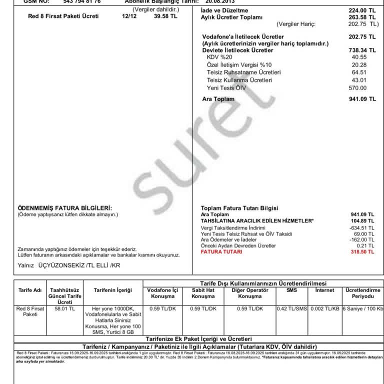 Vodafone Fatura Tutarlarında Belirsizlik Ve Haksız Ücretlendirme Mağduriyeti
