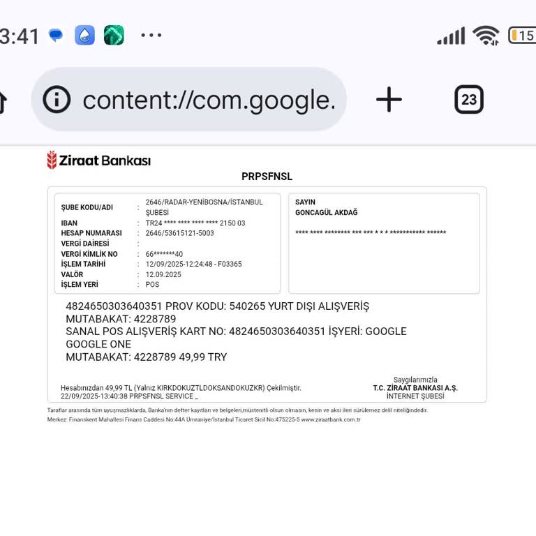Hesabımdan İzinsiz Google One Yurt Dışı Alışverişi Kesintisi