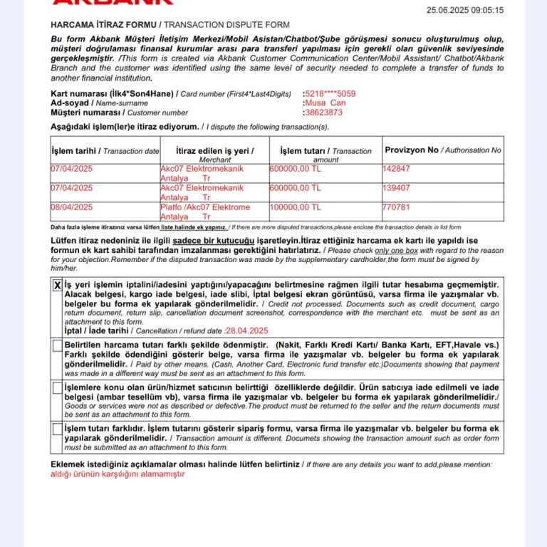 Akbank Kredi Kartı İle Yapılan Yüksek Tutarli İşlemler Sonrası Ürünlerin Teslim Edilmemesi Ve Sorunun Çözülememesi