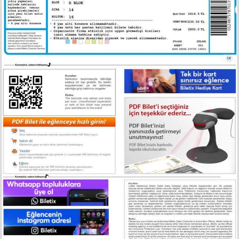 Biletix'ten Koltuk Seçimi Yapılamadı, Ayrı Yerlerde Oturma Sorunu Ve Müşteri Hizmetlerine Ulaşılamadı
