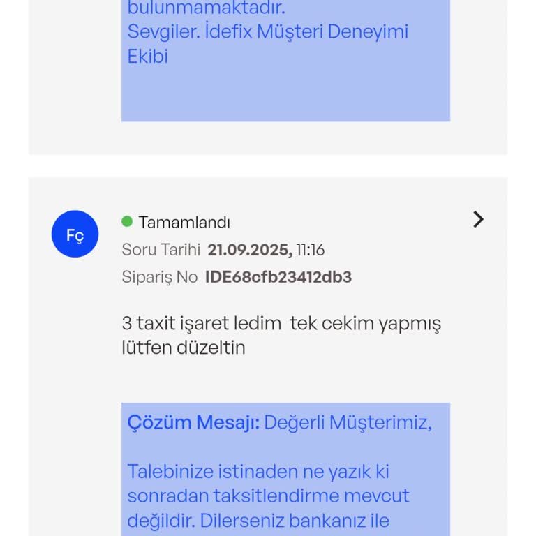 İdefix Uygulamasında Taksitli Alışveriş Tek Çekim Olarak Gerçekleşti