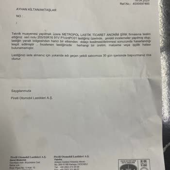 Kısa Sürede Zarar Gören Lastikler İçin Ücret İadesi Talebim