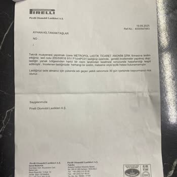 Kısa Sürede Zarar Gören Lastikler İçin Ücret İadesi Talebim