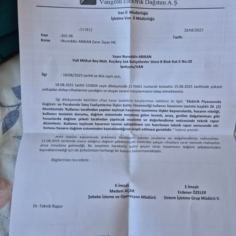 VEDAŞ Bakım Sonrası Yüksek Voltaj Mağduriyeti Ve Zararın Karşılanmaması