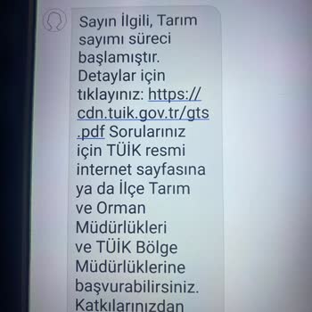 TÜİK Adına Gelen Tarım Sayımı Mesajlarının Doğruluğu Hakkında Bilgilendirme Talebi