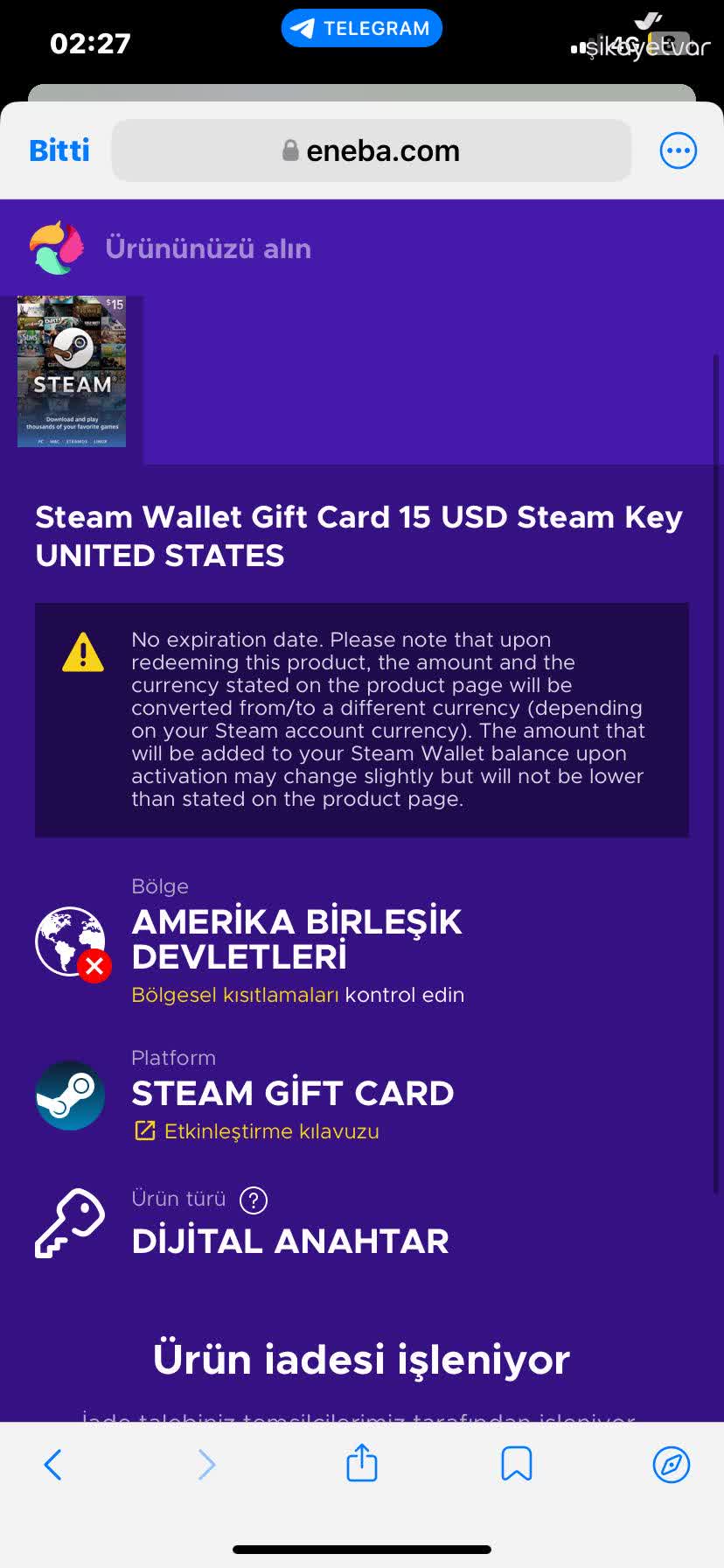 Eneba Steam Gift Card Not Delivered After ₺868 Payment - Xolvie