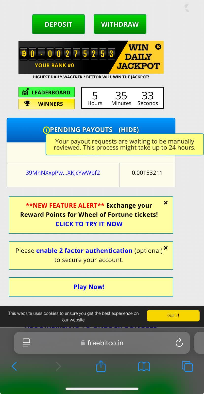 Freebitco FreeBitco.in Withdrawal Stuck - Pending Payout, No Support  Response - Xolvie