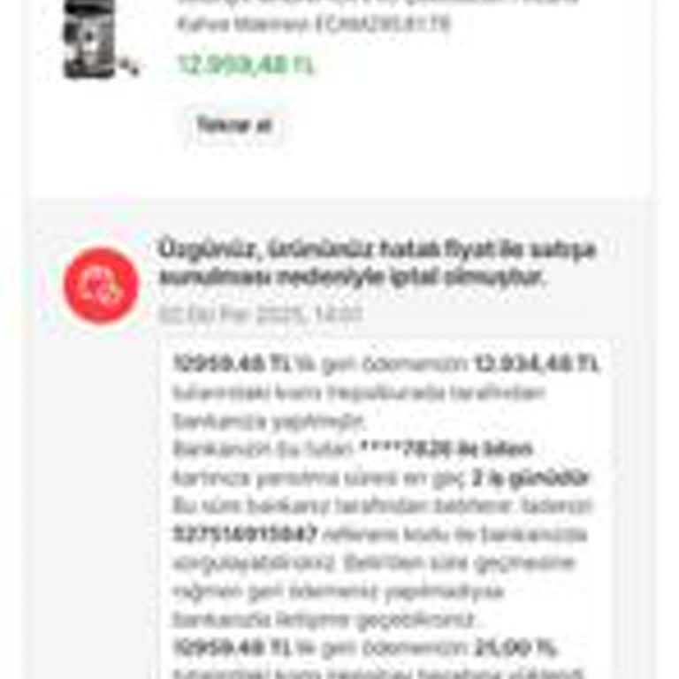 Hatalı Fiyat Gerekçesiyle İptal Edilen Kahve Makinesi Siparişim Mağduriyet Yarattı