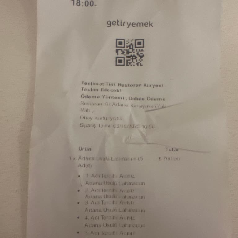 Siparişte Lahmacun Boyutu Hakkında Yetersiz Bilgilendirme Ve Yanıltıcı Menü