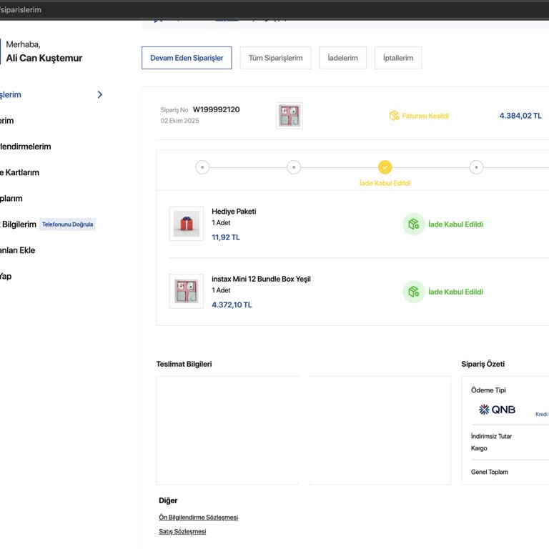 Siparişim Onayım Dışında İade Edildi, Acil Çözüm Bekliyorum