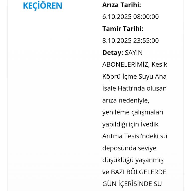 Keçiören'de Uzun Süreli Su Kesintisi Ve Yetersiz Bilgilendirme Nedeniyle Mağduriyet