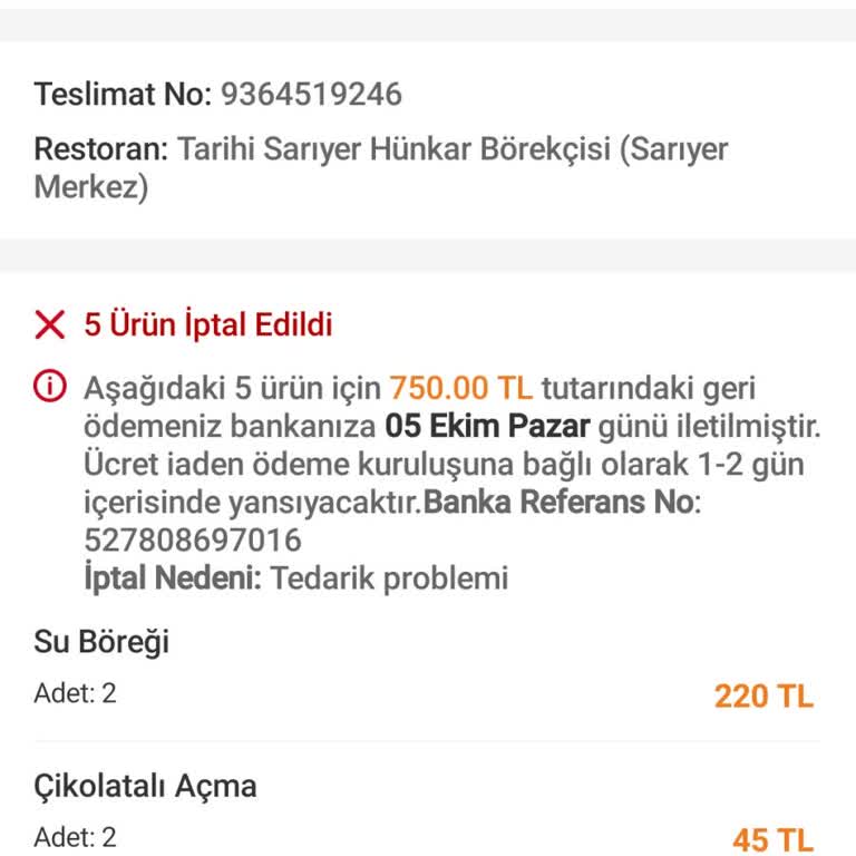 Siparişim Bilgi Verilmeden İptal Edildi, Param Geri Ödenmedi!