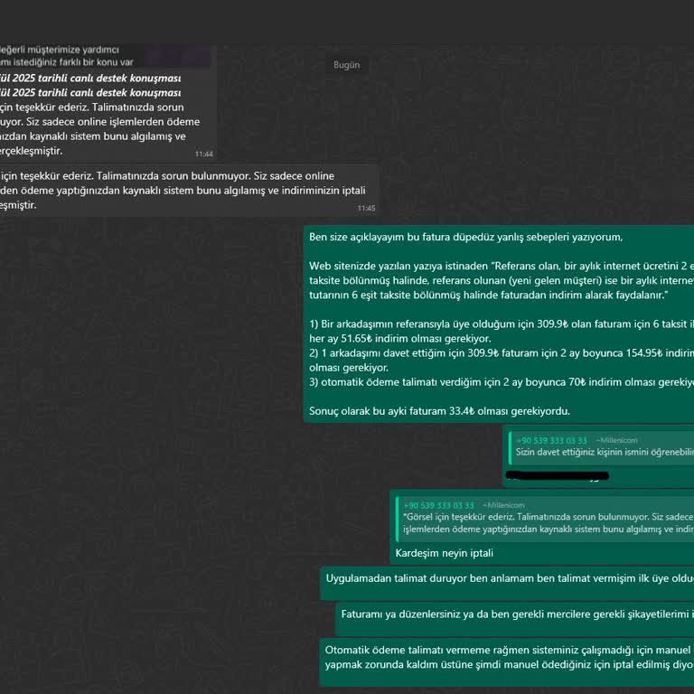 Millenicom Faturama Haksız Ek Ücret Ve Referans İndirimi Uygulanmıyor