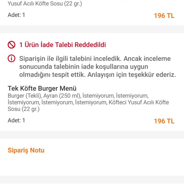 Bozuk Hamburger Menüsüne Yapılan İade Talebim Reddedildi