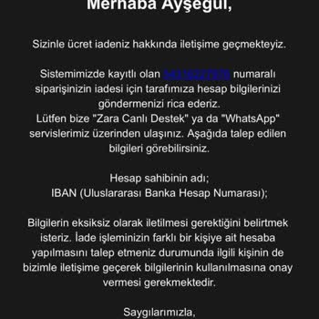 Zara İade Ücretim 14 Gündür Yatırılmadı Müşteri Hizmetleri Yardımcı Olmuyor