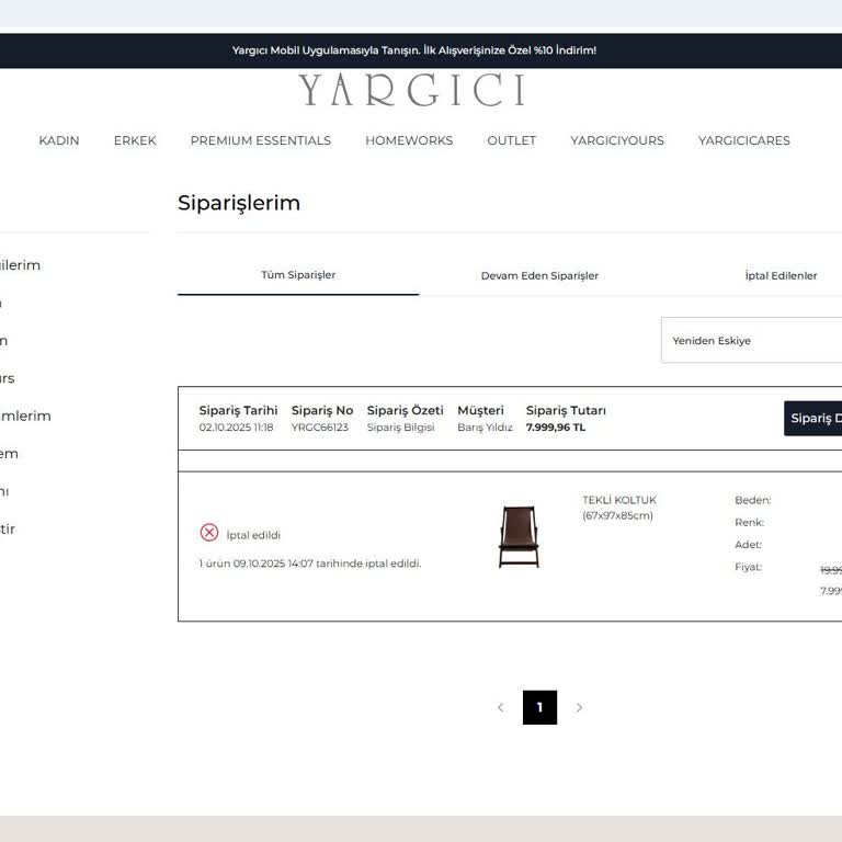 Yargıcı'dan Aldığım Koltuk Siparişi İptal Edildi, Para İadesi Gecikiyor