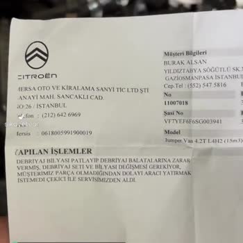 Citroen Mersa Yetkilisi Servis Hatası