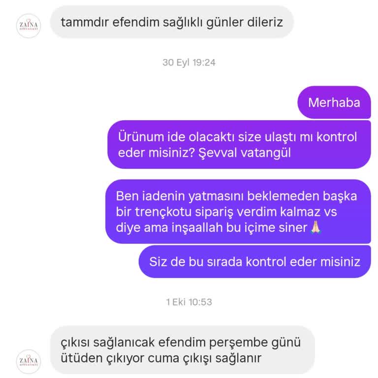 İade Ücreti Ve Yeni Siparişim İçin Cevap Alamıyorum