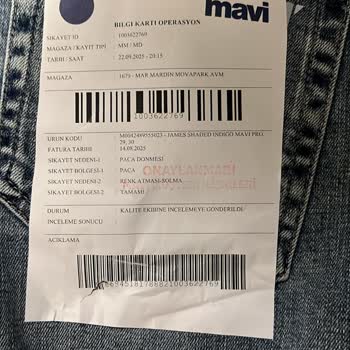 Mavi Jeans Pantolonumda Paça Dönmesi Ve Renk Atmasına Rağmen Değişimim Reddedildi