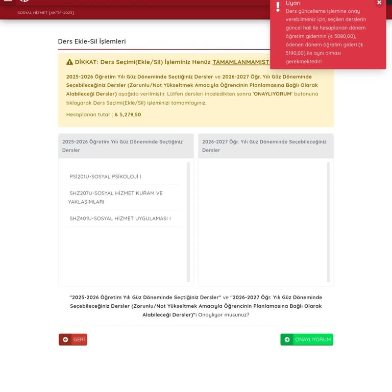 Geçtiğim Dersin Tekrar Eklenmesi Mağduriyet Oluşturdu