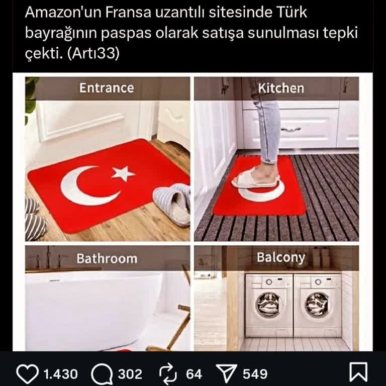 Amazon Fransa’da Türk Bayrağının Paspas Olarak Satılması Büyük Saygısızlık