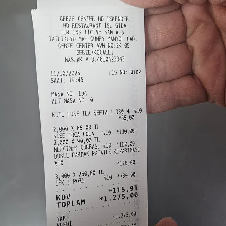 HD İskender Gebze Center'da Yetersiz Hizmet Ve İlgisiz Personel