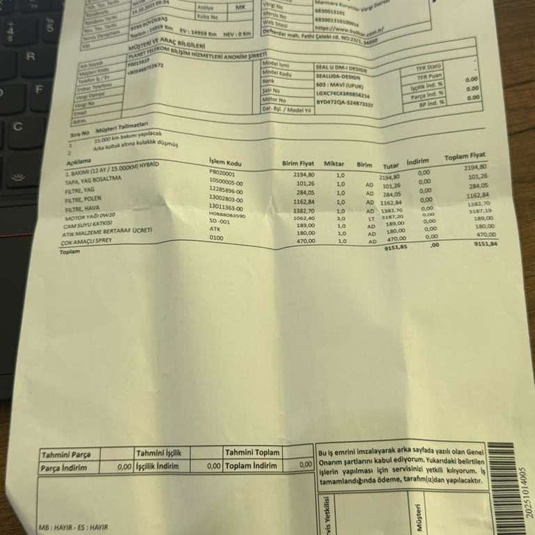 BYD Eyüpsultan Servisinde Mail Order Ödeme Kabul Edilmemesi Mağduriyet Yarattı