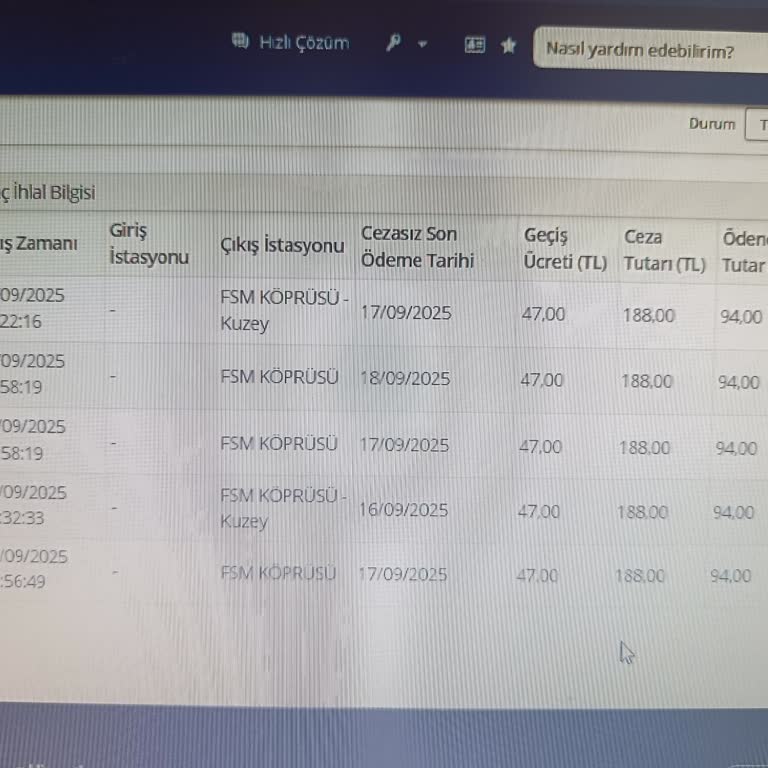 FSM Köprüsü Geçişinde HGS'den Fazla Ücret Çekilmesi Ve Destek Sorunu