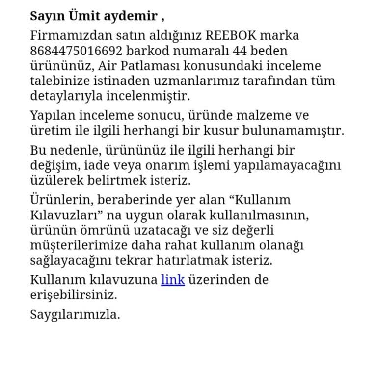 Reebok Ayakkabıdan Sürekli Ses Geliyor, Şikayetim Reddedildi