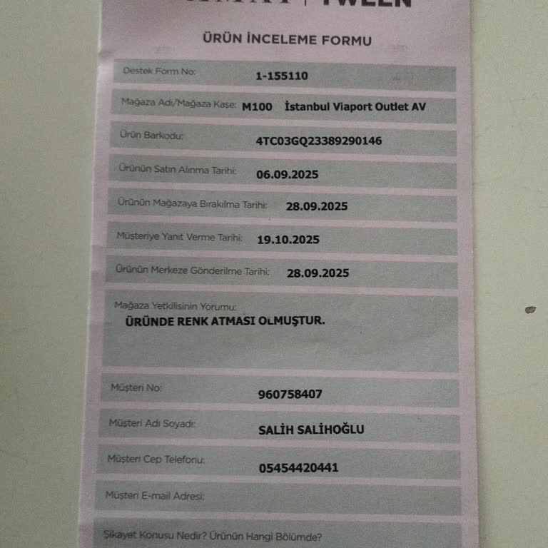 İlk Yıkamada Renk Atan Pantolon İçin Değişim Veya İade Talebim Reddedildi