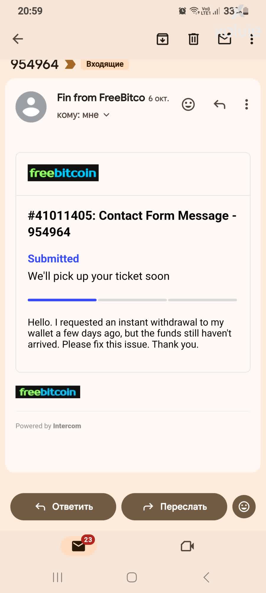 Freebitco Freebitco.in Не Выводят Средства и поддержка бездействует - Xolvie