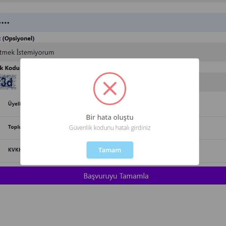 Üyelik İptali Sonrası Güvenlik Kodu Hatası Nedeniyle Yeni Üyelik Açılmıyor
