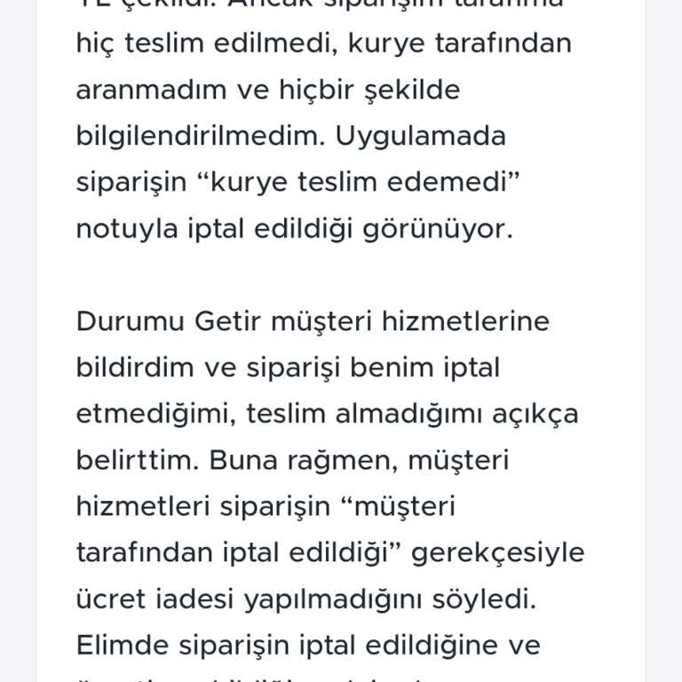 Teslim Edilmeyen Siparişe Ücret Kesintisi Ve İade Sorunu