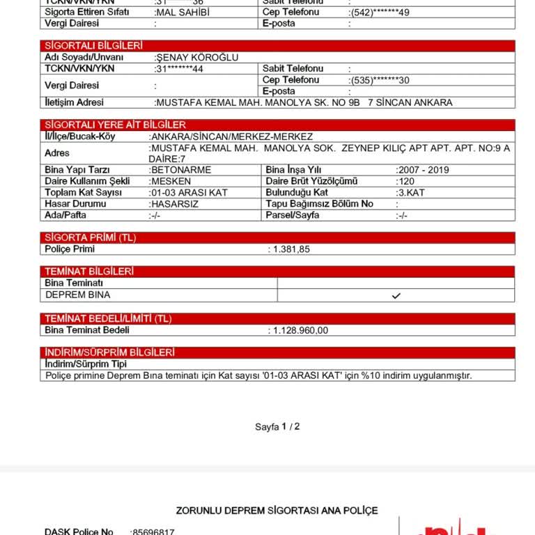 Yanlış Adrese Düzenlenen DASK Poliçesi İptal Edilmiyor Param İade Edilmiyor