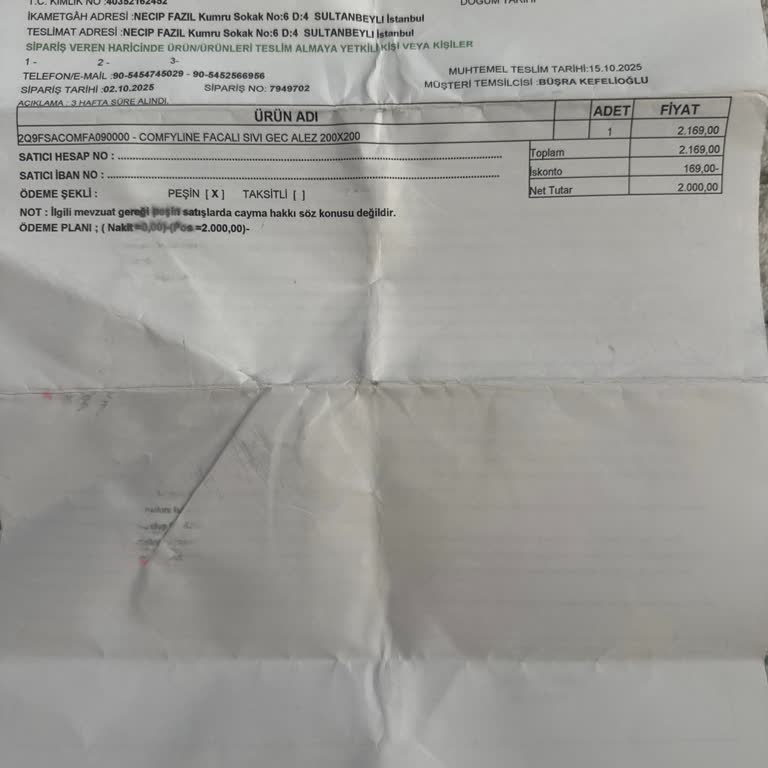 Sipariş Edilen Ürünün Teslim Edilmemesi Ve Yetersiz Bilgilendirme Nedeniyle Yaşanan Mağduriyet