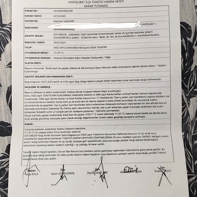 Kanuna Aykırı Kredi Kartı Ücreti İadesi Talebi