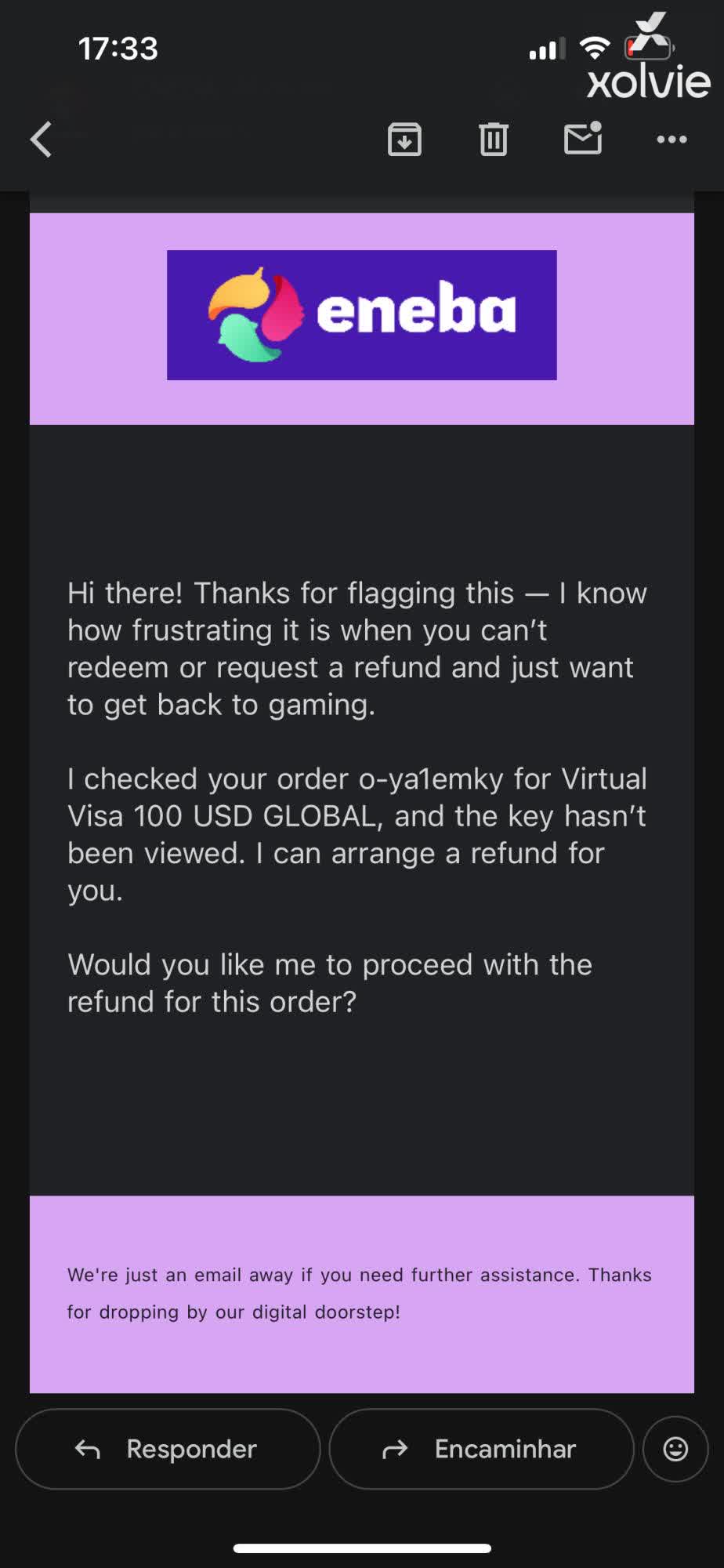 Eneba Visa Gift Card Not Redeemable - Refund Request Ignored - Xolvie