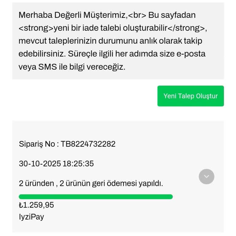 İade Tutarım İznim Olmadan İyzipay Hesabına Yatırıldı, Bilgilerimin Silinmesini İstiyorum