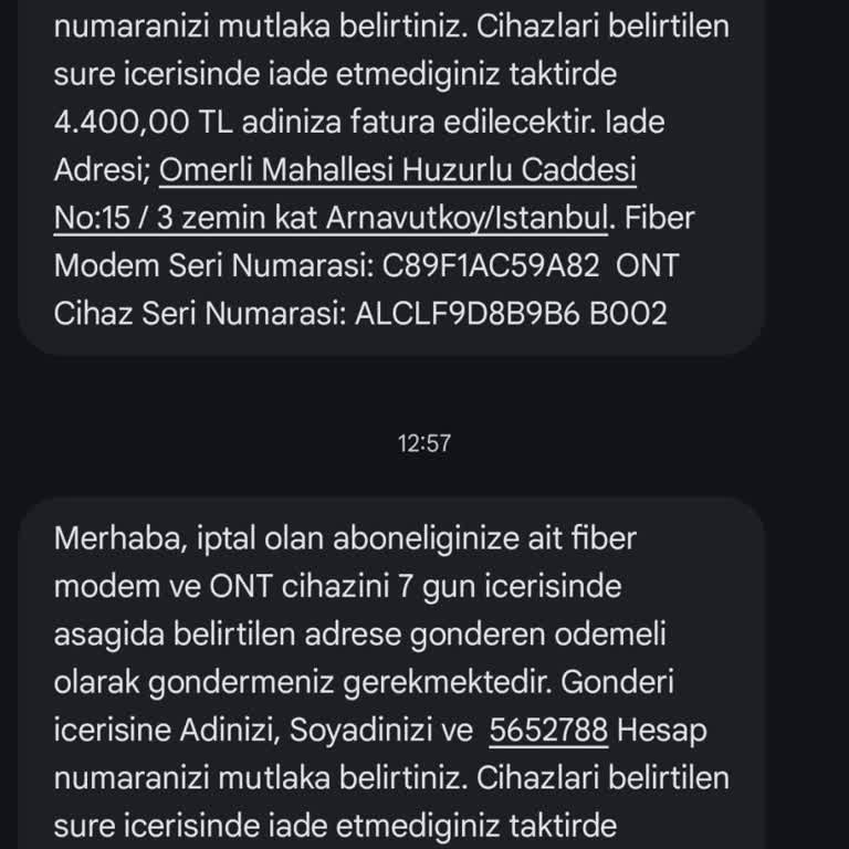Cihaz İadesinde Kargo Ücretinin Aboneye Yansıtılması Ve Ek Ücret Tehdidi