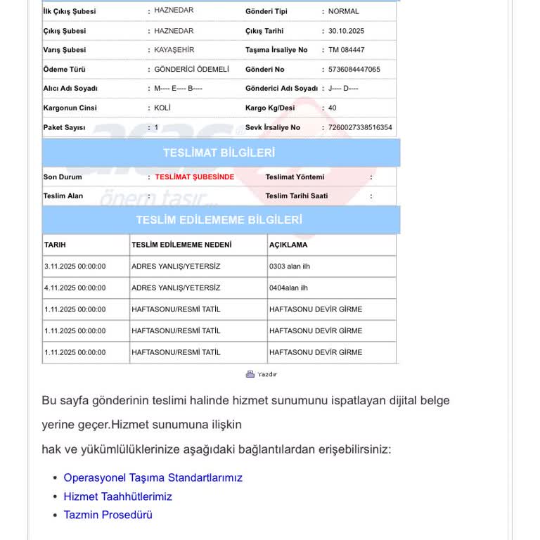 Adres Doğru Olmasına Rağmen Kargo Teslim Edilmiyor, Şube Ve Müşteri Hizmetleri Çözüm Sunmuyor