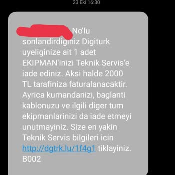 Teslim Edilen Digiturk Uydu Cihazı İçin Haksız Ücret Talebi