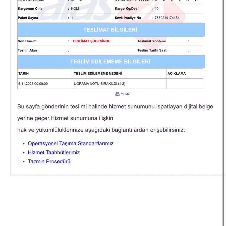 Evde Olmama Rağmen Kargo Teslim Edilmedi Ve Bilgilendirme Yapılmadı