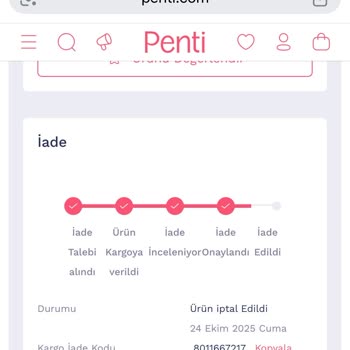 Penti'den Geç Teslimat Ve İade Ücretinin Hala Yatırılmaması