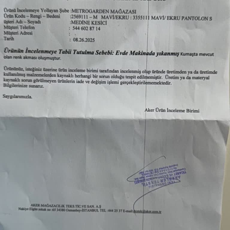 Yıkamada Bozulan Ürün Ve Mağaza İlgisizliği Nedeniyle İade Talebim Karşılanmadı