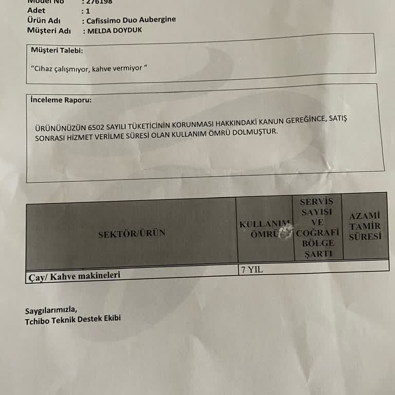 Tchibo Kahve Makinesi Servisi 7 Yıl Sonra Çözüm Sunmuyor Müşteri Bilgilendirilmiyor