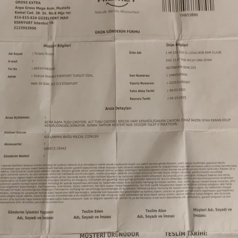 Bilgisayar Onarımı Sürecinde Gecikme Ve Yetersiz Destek Nedeniyle Mağduriyet