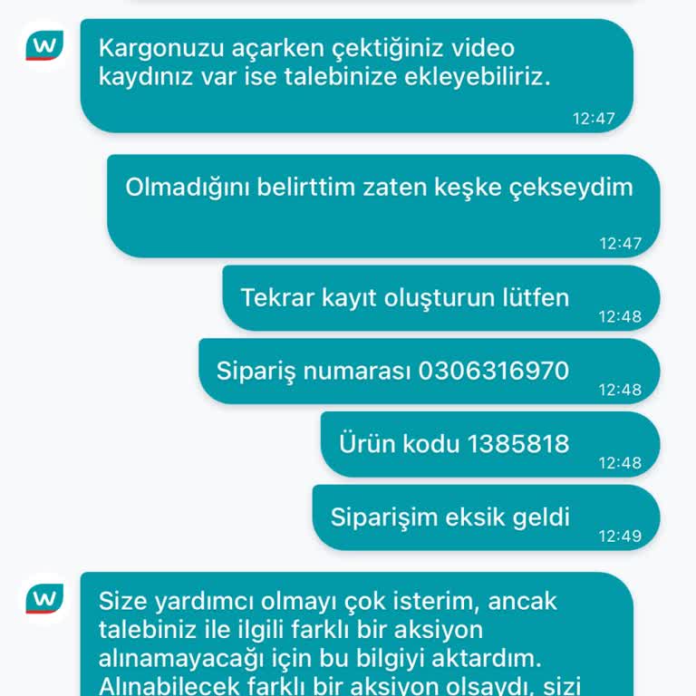 Eksik Gönderilen Ürün İçin Çözüm Sunulmadı