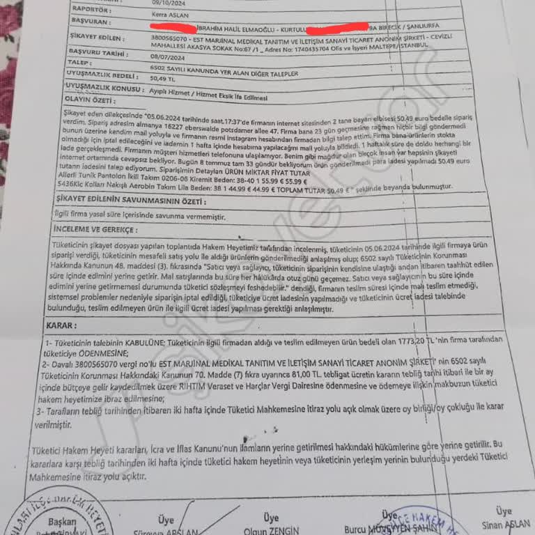 1,5 Yıldır İade Edilmeyen Ücret Ve Sonuçsuz Hakem Heyeti Kararı Mağduriyeti